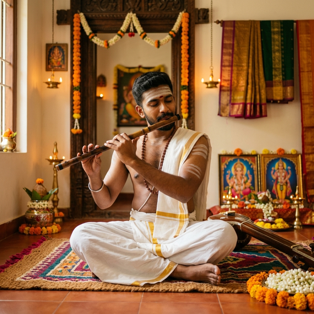 Traditional Carnatic Flute Player